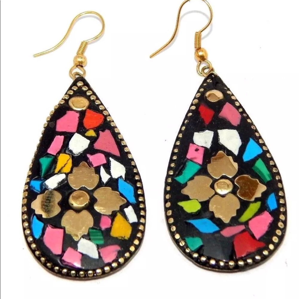 Tibetan small stone German silver earrings